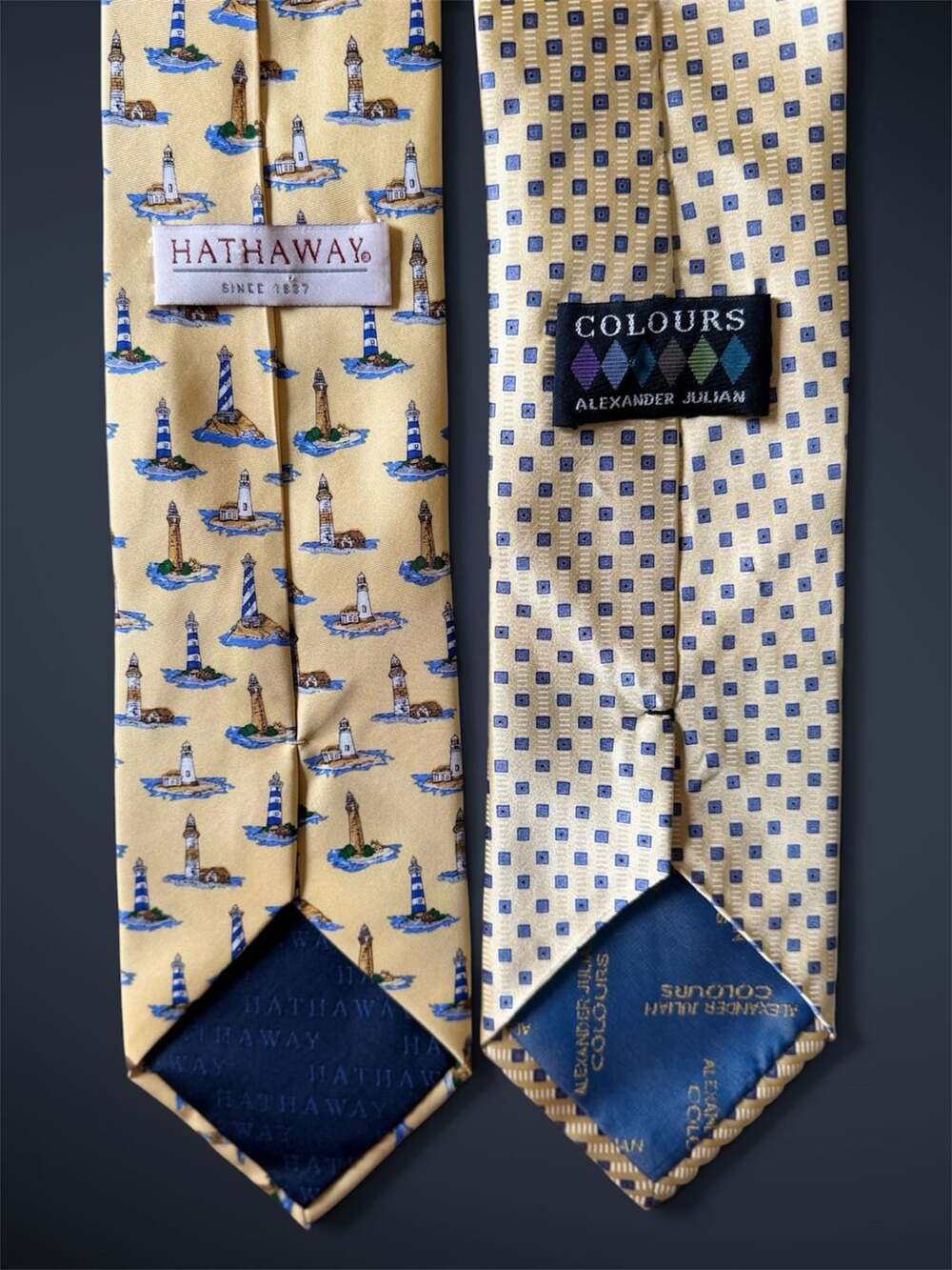 Hathaway Silk Tie Lighthouse Pattern Yellow Lot